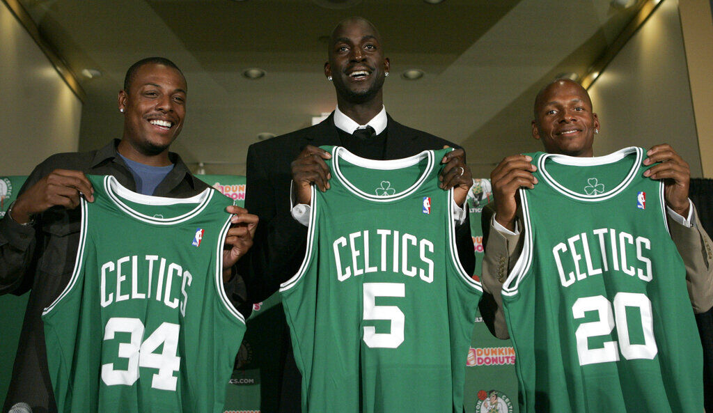 2007: All-Star Kevin Garnett is traded from the Minnesota Timberwolves to Boston